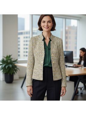 LAFAYETTE 148 Wool Blend w/ 100% Silk Tweed 3 Button Blazer Front Pockets Sz 10